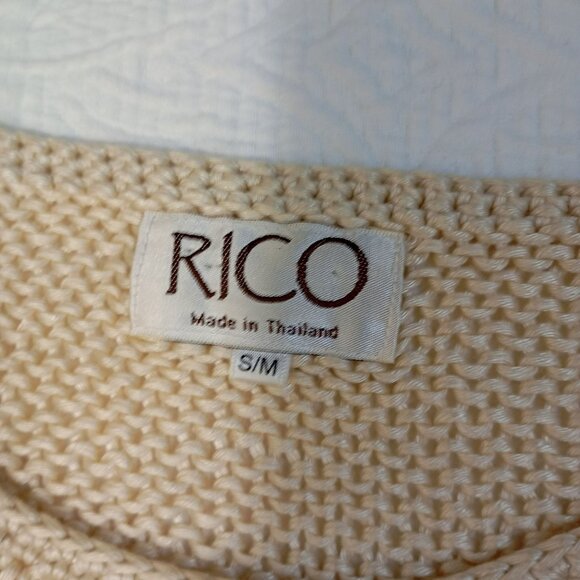 Rico Sweater With Scalloped Hem & Bell Sleeves S Handmade Crochet Knit Womens - Picture 2 of 11